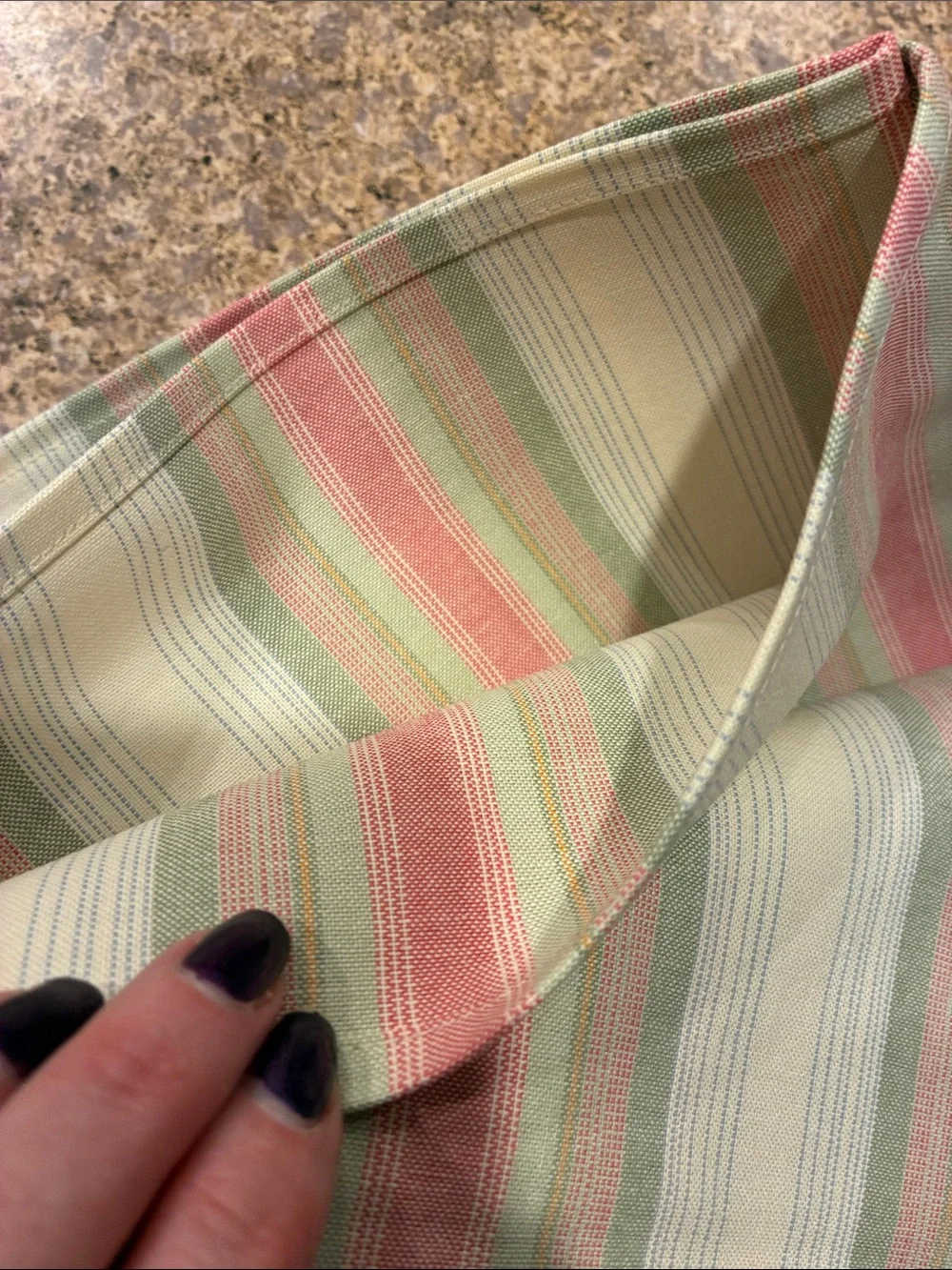 Longaberger 36” Cabana Stripe Fabric Square - Pink, Green & Cream SMELLS MUSTY